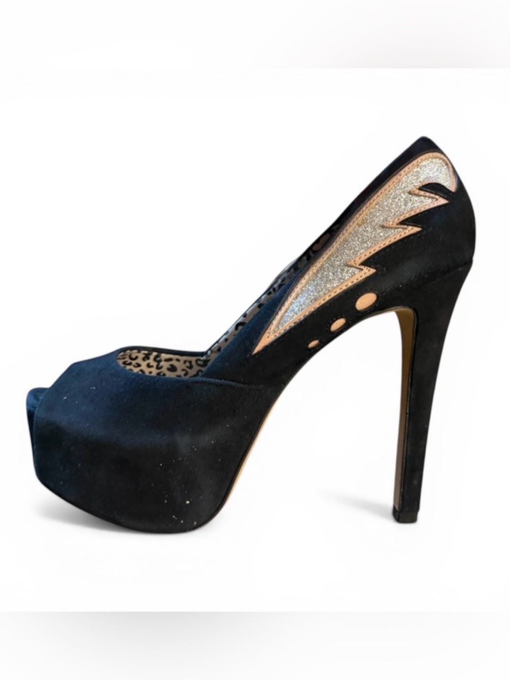Jessica Simpson Black Platform Heels Lightning Bolt Accent Size 6.5